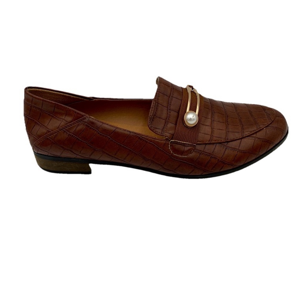 Dream Pairs Comfort Loafers Driving Shoes Brown Women Sz 11 Pearl Croc‎ Soft EUC